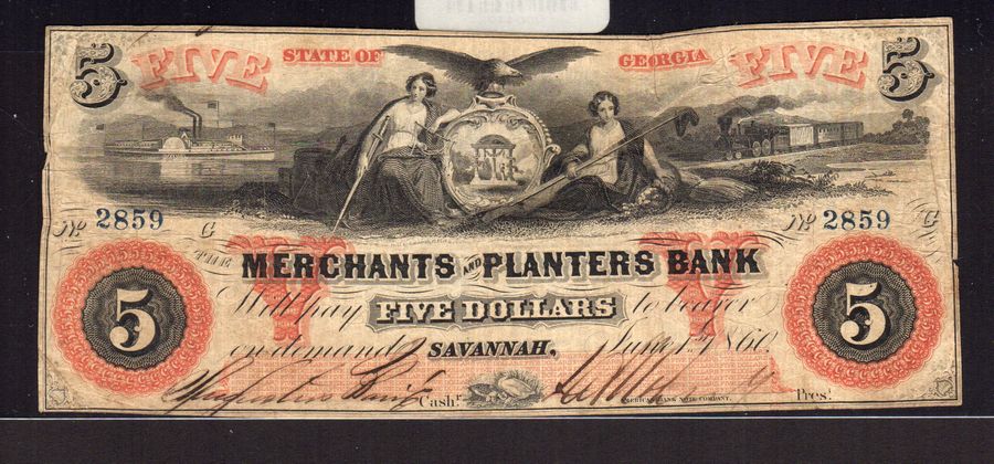Savannah, GA, 1860 $5 Merchant and Planters Bank, 2859, VF
